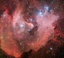 La nebulosa IC 2944 con los colores modificados para que revelen la forma del pollo. Los internautas pueden subir al Flickr del ESO sus modificaciones de la imagen que muestre la forma del ave