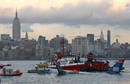 A U.S. Airways plane floats in the water after it crashed into the Hudson River in New York