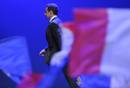 Nicolas Sarkozy, Frances incumbent president, reacts after his defeat for re-election in the second round vote of the 2012 French presidential elections as he appears on stage before UMP party supporters at the Mutualite meeting hall in Paris