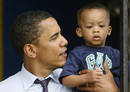 US Democratic presidential candidate Sen. Barack Obama talks to a child in Philadelphia
