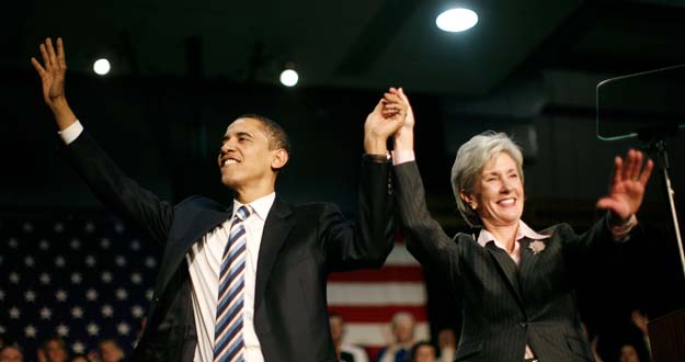 Obama con Kathleen Sebelius