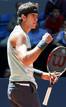 Juan Mart&iacute;n del Potro se da &aacute;nimos tras ganar un punto ante el suizo Stanislas Wawrinka.