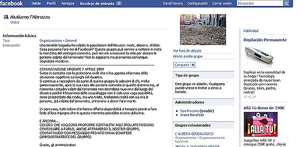 P&aacute;gina del grupo de ayuda en Facebook
