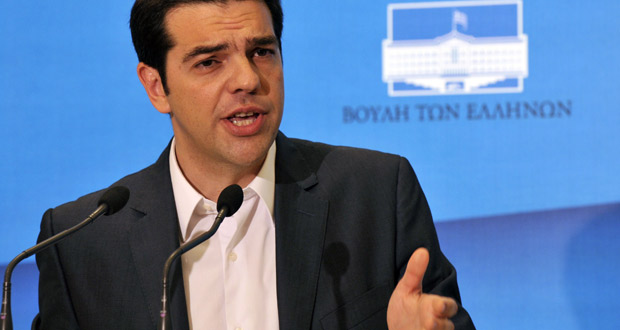 El l&iacute;der de Syriza, en la sede de su partido.