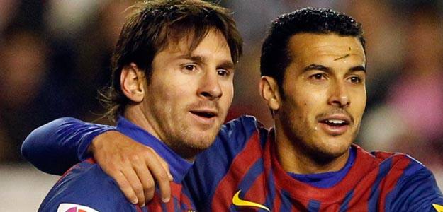 Pedro celebra con Messi uno de sus goles el pasado mi&eacute;rcoles ante el M&aacute;laga