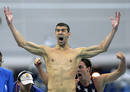 Phelps and Weber-Gale of the U.S. celebrate after winning the mens 4x100m freestyle relay swimming final at the Beijing 2008 Olympic Games