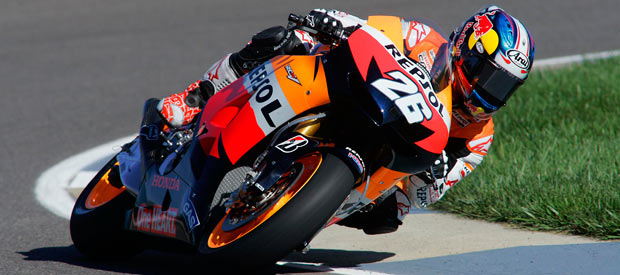 El piloto espa&ntilde;ol de MotoGP Dani Pedrosa rueda en el circuito de Indian&aacute;polis.