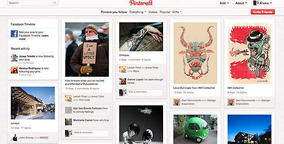 En Pinterest la portada del usuario se transforma en una especie de collage interminable con todas esas im&aacute;genes y v&iacute;deos.