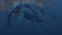 El pliosaurio, devorando a un plesiosaurio en los oc&eacute;anos.