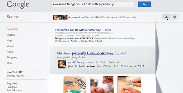 Instant&aacute;nea del v&iacute;deo promocional de Google que explica las caracter&iacute;sticas de su nuevo buscador con Google+ integrado