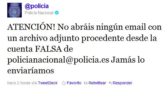 La polic&iacute;a ha advertido de la existencia del virus a trav&eacute;s de Twitter