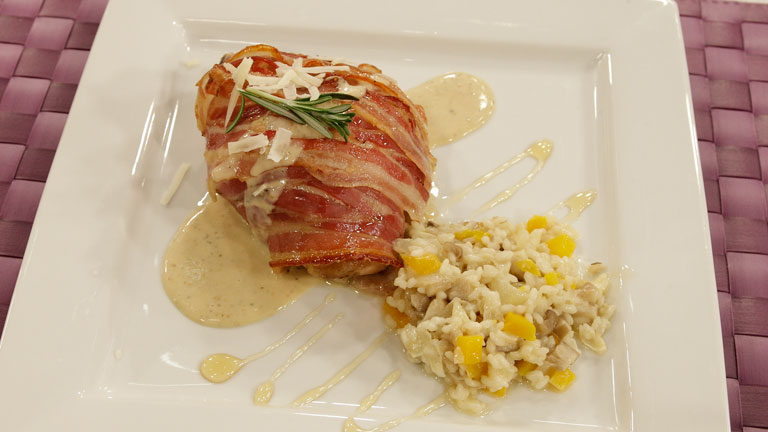 Saber cocinar - Pollo asado con risotto de setas y calabaza 
