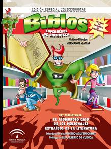Portada de 'Biblos, superhéore de biblioteca', de los Hermanos Macías Portada de 'Biblos, superhéore de biblioteca', de los Hermanos Macías