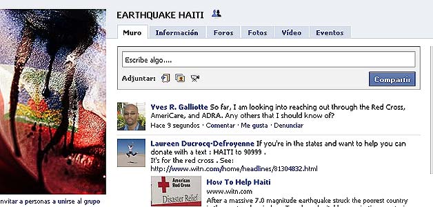 Portada de uno de los grupos de apoyo a Haiti en Facebook