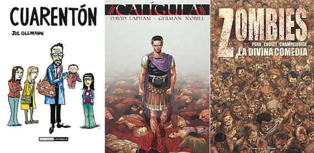 Portadas de 'Cuarent&oacute;n', 'Cal&iacute;gula' y 'Zombies, la divina comedia'