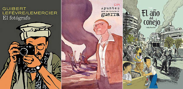 Portadas de 'El fotógrafo', 'Apuntes para una historia de guerra' y 'El año del conejo' Portadas de 'El fotógrafo', 'Apuntes para una historia de guerra' y 'El año del conejo'