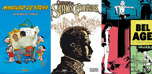 Portadas de 'Mauricio de Sousa, un mundo de tebeos'; 'Crónicas de Simón Bolivar' y Bel Age 2: Territorio' Portadas de 'Mauricio de Sousa, un mundo de tebeos'; 'Crónicas de Simón Bolivar' y Bel Age 2: Territorio'