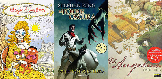 Portadas de 'El siglo de las luces', de Joann Sfar; 'Las hermanitas de Eluria', de Stephen King y Peter David; y 'El &Aacute;ngelus', de Giroud y Homs