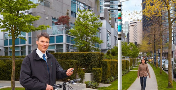 Cada una de las bandas de colores del poste indica una función disponible o bien un proveedor de telecomunicaciones que utiliza el poste para sus conexiones Cada una de las bandas de colores del poste indica una función disponible o bien un proveedor de telecomunicaciones que utiliza el poste para sus conexiones