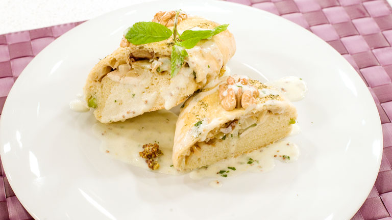 Saber cocinar - Pre&ntilde;aos de verduras y ave con salsa de mostaza 