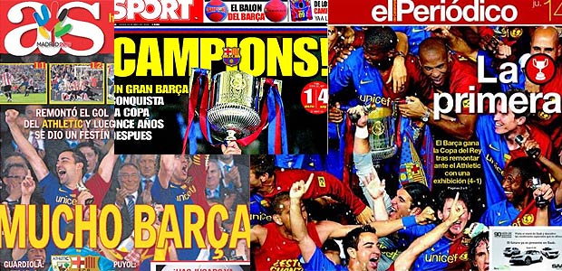 La prensa escrita elogia el triunfo del FC Barcelona.