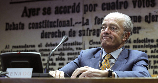 El presidente de Adif, Gonzalo Ferre, durante su comparecencia en la Comisión de Presupuestos del Senado