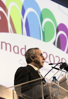 El presidente del COE y de la candidatura de Madrid 2020, Alejandro Blanco, durante la presentaci&oacute;n del logotipo y la p&aacute;gina web de la candidatura ol&iacute;mpica madrile&ntilde;a.