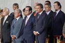 El presidente del Gobierno, del Congreso, del tribunal Supremo y del Consejo General del Poder Judicial, junto al l&iacute;der del PP escuchan la intervenci&oacute;n del papa