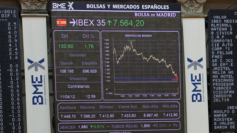 La prima de riesgo espa&ntilde;ola cae hasta 409 puntos b&aacute;sicos y las Bolsas europeas rebotan
