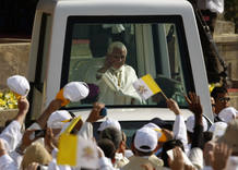 Pope Benedict waves from Popemobile at Garden of Gethsemane at foot of Mount of Olives in Jerusalem Pope Benedict waves from Popemobile at Garden of Gethsemane at foot of Mount of Olives in Jerusalem