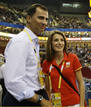 Spanish Crown Prince Felipe and his wife Princess Letizia arrive to watch the womens Group B basketball game between Spain and China at the Beijing 2008 Olympic Games