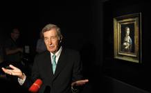 Prince Adam Czartoryski of Poland gives TV interview beside painting at Bode museum in Berlin