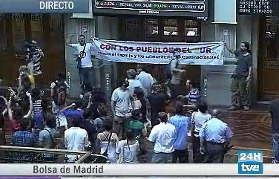 Protesta en la bolsa de Madrid