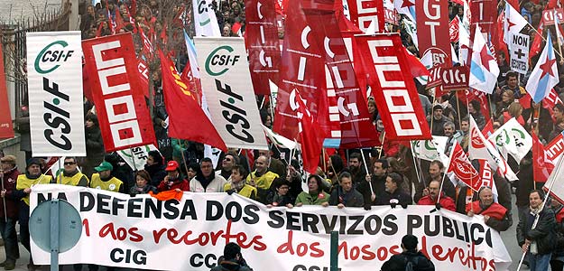 Manifestación de UGT, CCOO, CIG y CSIF en Santiago de Compostela el pasado día 9 de febrero en defensa del empleo público Manifestación de UGT, CCOO, CIG y CSIF en Santiago de Compostela el pasado día 9 de febrero en defensa del empleo público