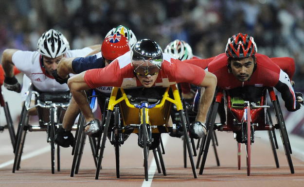 Imagen de la prueba masculina de atletismo de los 5000 metros en los Juegos Paral&iacute;mpicos de Londres (Reino Unido).
