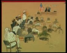 Este dibujo reconstruye la escena del juicio a los presuntos responsables de los atentados del 11-S. Este dibujo reconstruye la escena del juicio a los presuntos responsables de los atentados del 11-S.
