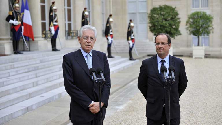 Reuni&oacute;n de Hollande y Monti en busca del refuerzo del euro