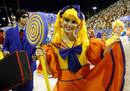 A reveller of the Sao Clemente samba school participates on the second night of the annual carnival parade in Rio de Janeiros Sambadrome