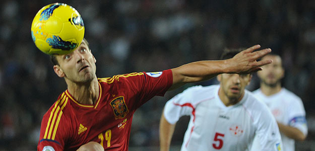 Roberto Soldado, en un momento del partido de la selecci&oacute;n espa&ntilde;ola ante Georgia.