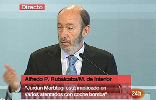 Rubalcaba: "Martitegi est&aacute; implicado en el atentado que mat&oacute; a Pi&ntilde;uel"