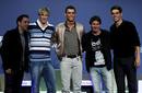 Los futbolistas (de izq a der), los espa&ntilde;oles Xavi y Fernando Torres, el portugu&eacute;s Cristiano Ronaldo, el argentino Lionel Messi y el brasile&ntilde;o Kak&aacute;.
