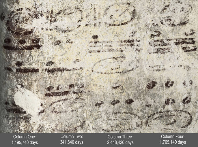 Durante la investigación se descubrieron multitud de glifos pequeños por toda la pared, barras y puntos