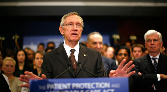 US Senate Majority leader Reid speaks about healthcare reform legislation during a news conference at the Capitol in Washington