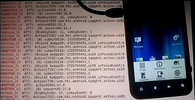 Captura de pantalla del v&iacute;deo publicado por el desarrollador que denuncia la intrusi&oacute;n de Carrier IQ