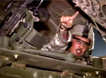 Video frame grab of a U.S. soldier shouting "We're Going Home" as he crosses the Kuwait-Iraq border into Kuwait
