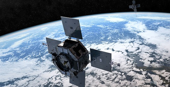 Recreación de las dos sondas que pretende lanzar la NASA en la que se ve cómo están desplegadas y orbitan en el espacio Recreación de las dos sondas que pretende lanzar la NASA en la que se ve cómo están desplegadas y orbitan en el espacio