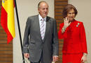 Spains King Juan Carlos and Queen Sofia attend a meeting with Spanish nationals living in Japan, at a hotel in Tokyo