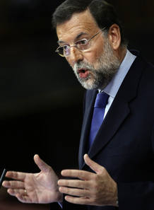 Spanish oppositon leader Rajoy delivers speech during Parliament session in Madrid
