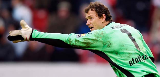 Stuttgart's goalkeeper Lehmann gestures during their German Bundesliga soccer match against Hamburg in Stuttgart