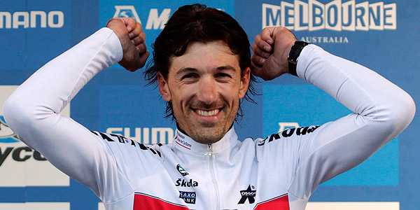 El suizo Fabian Cancellara celebra la victoria en el mundial de contrarreloj.